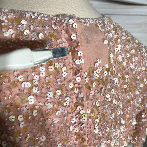 Vintage Beaded Sequined Pink Silk Blouse XL - Picture 7 of 14